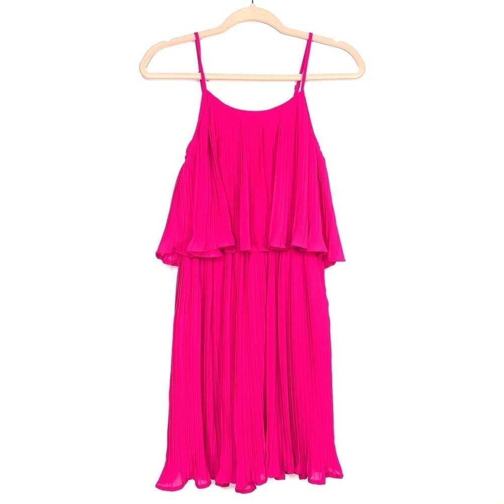 YA LOS ANGELES HOT PINK PLEATED RUFFLE TOP DRESS- SIZE LARGE